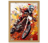 Artery8 Motocross Race Motorcycle Sport Oil Painting Artwork Framed A3 Wall Art Print