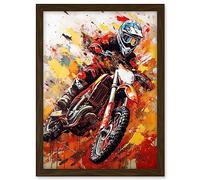 Artery8 Motocross Race Motorcycle Sport Oil Painting Artwork Framed A3 Wall Art Print
