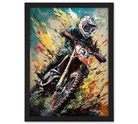 Artery8 Motocross Race Sport Driver Action Shot Painting Artwork Framed A3 Wall Art Print