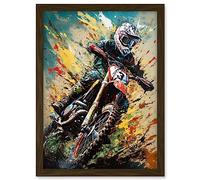 Artery8 Motocross Race Sport Driver Action Shot Painting Artwork Framed A3 Wall Art Print