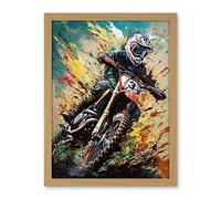 Artery8 Motocross Race Sport Driver Action Shot Painting Artwork Framed Wall Art Print 18X24 Inch