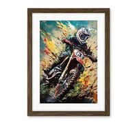Artery8 Motocross Race Sport Driver Action Shot Painting Artwork Framed Wall Art Print 18X24 Inch