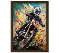 Artery8 Motocross Race Sport Driver Action Shot Painting Artwork Framed Wall Art Print A4