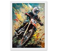 Artery8 Motocross Race Sport Driver Action Shot Painting Artwork Framed Wall Art Print A4