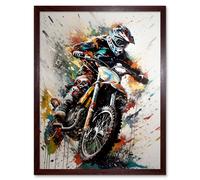 Artery8 Motocross Racer Paint Action Shot Home Decor 12x16" Framed Art Print in Brown | Size: W12" x H16" Artery8 Brown W12" x H16"
