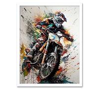 Artery8 Motocross Racer Paint Splat Action Shot Portrait Art Print Framed Poster Wall Decor 12x16 inch