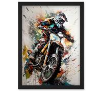 Artery8 Motocross Racer Paint Splat Action Shot Portrait Artwork Framed Wall Art Print A4 in Black Artery8 Black