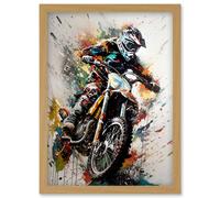 Artery8 Motocross Racer Paint Splat Action Shot Portrait Artwork Framed Wall Art Print A4