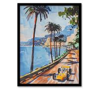 Artery8 Motor Sport Race Monaco Watercolour 1973 Vintage Framed Wall Art in Blue | Size: A4 Artery8 Blue A4