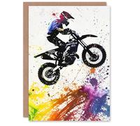 Artery8 Motorbike Dirtbike Motorcycle Rainbow Paint Splat For Him Man Birthday Personalised Card