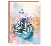 Artery8 Women's Motorcycle Colourful Light Pastel Watercolour Birthday Card Artery8 Multicolor