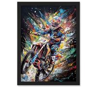 Artery8 Motorcycle Motocross Rainbow Paint Splatter Art Artwork Framed Wall Art Print A4