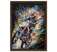 Artery8 Motorcycle Motocross Rainbow Paint Splatter Art Artwork Framed Wall Art Print A4