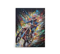 Artery8 Motorcycle Motocross Rider Colourful Canvas Wall Art Print | Size: W18" x H24" Artery8 Multicolor W18" x H24"