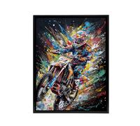 Artery8 Motorcycle Motocross Rider Colourful Framed Canvas Wall Art Print | Size: W18" x H24" Artery8 Multicolor W18" x H24"