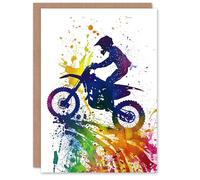Artery8 Motorcycle Motocross Sport Rainbow Paint Splat For Him Man Birthday Personalised Card
