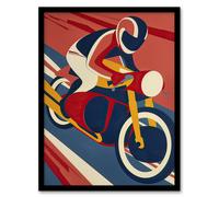Artery8 Motorcycle Racing Red Blue Yellow Biker Sport Framed Art Print | Size: A4 Artery8 Red A4