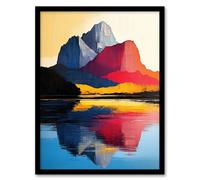 Artery8 Mount Assiniboine Abstract Mountain Lake Landscape Framed Art Print | Size: A4 Artery8 Multicolor A4