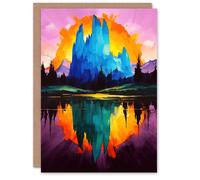 Artery8 Greeting Card Mount Fitz Roy Sunset Colourful Abstract Landscape Blank For Him Or Her Art Birthday Card