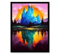 Artery8 Mount Fitz Roy Sunset Colourful Abstract Landscape Living Room Artwork Framed Wall Art Print A4