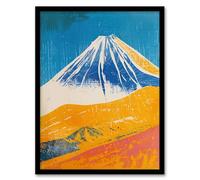Artery8 Mount Fuji Japan Orange Blue Volcano Living Room Artwork Framed Wall Art Print 18X24 Inch