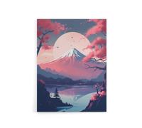 Artery8 Mount Fuji Lake & Cherry Blossom Trees Canvas Wall Art Print in Pink | Size: W18" x H24" Artery8 Pink W18" x H24"