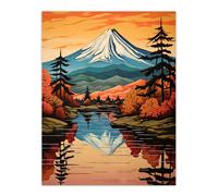 Artery8 Mount Fuji Reflecting In Lake Kawaguchi Waters Oil Painting Autumn In Japan Sacred Volcano Mountain Unframed Wall Art Print Poster Home Decor Artery8 Multicolor W12" x H16"