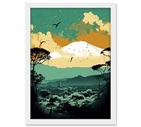 Artery8 Mount Fuji Sunrise Landscape in Teal Blue and Tan Artwork Framed A3 Wall Art Print