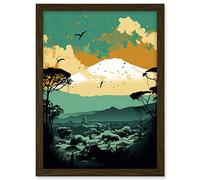 Artery8 Mount Fuji Sunrise Landscape in Teal Blue and Tan Artwork Framed A3 Wall Art Print