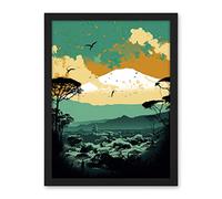Artery8 Mount Fuji Sunrise Landscape in Teal Blue and Tan Artwork Framed Wall Art Print 18X24 Inch