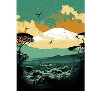 Artery8 Mount Fuji Sunrise Landscape in Teal Blue and Tan Extra Large XL Wall Art Poster Print