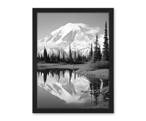 Artery8 Mount McKinley Reflecting on Wonder Lake Tranquil Water Black and White Photograph Scenic Mountain Valley Landscape Artwork Framed Wall Art Print 18X24 Inch