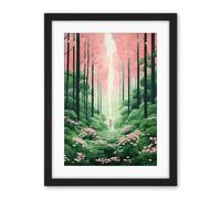 Artery8 Mount Yoshino Cherry Blossom Tree Forest Bright Artwork Baby Pink Green Walk in Nature Trail Artwork Framed Wall Art Print 18X24 Inch