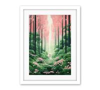Artery8 Mount Yoshino Cherry Blossom Tree Forest Bright Artwork Baby Pink Green Walk in Nature Trail Artwork Framed Wall Art Print 18X24 Inch