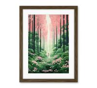 Artery8 Mount Yoshino Cherry Blossom Tree Forest Bright Artwork Baby Pink Green Walk in Nature Trail Artwork Framed Wall Art Print 18X24 Inch