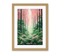 Artery8 Mount Yoshino Cherry Blossom Tree Forest Bright Artwork Baby Pink Green Walk in Nature Trail Artwork Framed Wall Art Print 18X24 Inch