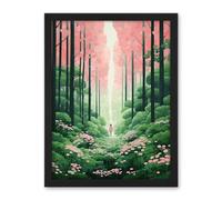 Artery8 Mount Yoshino Cherry Blossom Tree Forest Bright Artwork Baby Pink Green Walk in Nature Trail Artwork Framed Wall Art Print 18X24 Inch