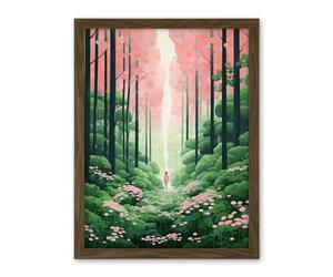 Artery8 Mount Yoshino Cherry Blossom Tree Forest Bright Artwork Baby Pink Green Walk in Nature Trail Artwork Framed Wall Art Print 18X24 Inch