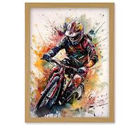 Artery8 Mountain Biker Action Shot Paint Splat Portrait Artwork Framed Wall Art Print A4