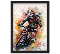 Mountain Biker Action Shot Paint Splat Portrait Artwork Framed Wall Art Print A4 Artery8 Black One Size
