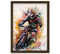 Mountain Biker Action Shot Paint Splat Portrait Artwork Framed Wall Art Print A4 Artery8 Brown One Size