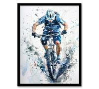 Artery8 Mountain Biker Action Shot Paint Splat Portrait Man Cave Artwork Framed Wall Art Print A4