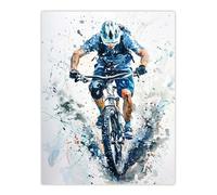 Mountain Biker Action Shot Paint Splat Portrait Wall Art Print Artery8 Blue W24 inch x H32 inch