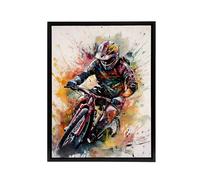 Artery8 Mountain Biker Action Shot Paint Splatter Framed Canvas Wall Art Print | Size: W18" x H24" Artery8 Multicolor W18" x H24"