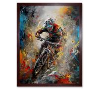 Artery8 Mountain Biker Paint Splat Action Shot Portrait Art Print Framed Poster Wall Decor 12x16 inch