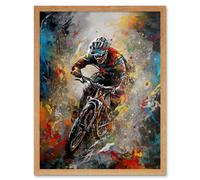 Artery8 Mountain Biker Paint Splat Action Shot Portrait Art Print Framed Poster Wall Decor 12x16 inch