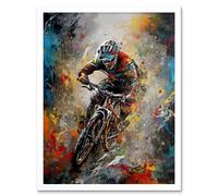 Artery8 Mountain Biker Paint Splat Action Shot Portrait Art Print Framed Poster Wall Decor 12x16 inch