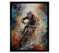 Artery8 Mountain Biker Paint Splat Action Shot Portrait Art Print Framed Poster Wall Decor 12x16 inch