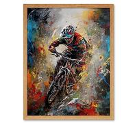 Artery8 Mountain Biker Paint Splat Action Shot Portrait Art Print Framed Poster Wall Decor 12x16 inch