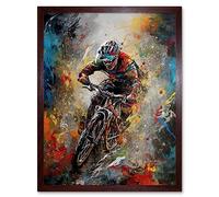 Artery8 Mountain Biker Paint Splat Action Shot Portrait Art Print Framed Poster Wall Decor 12x16 inch